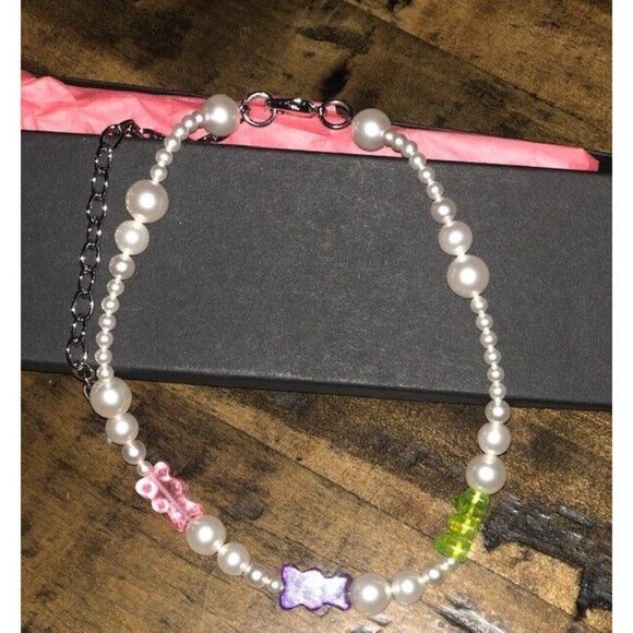 AUTHENIC NIB JOOMI LIM PINK LIME PURPLE FRUIT PUNCH PEARL & GUMMY BEAR NECKLACE - Picture 4 of 4